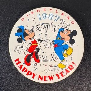 Disney 1987 Happy New Year Button with Red and Blue